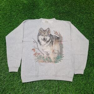 VTG 90s USA Made Wolf Sweatshirt Mens M Baggy 90s Streetwear Oversized